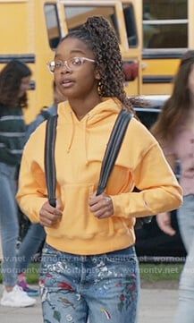 Diane’s yellow Champion hoodie on Black-ish. Outfit Details: https://wornontv.net/182721/ #Blackish Yellow Champion Hoodie, Marsai Martin, Diane Johnson, Black Ish, Champion Hoodie, Other Outfits, Outfit Details, Yellow, Black