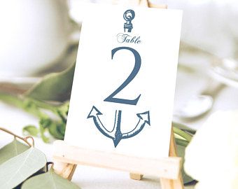 Table Number Sign, Wedding Table Number Signs, Anchor Wedding, Nautical Table, Numbers Printable, Wedding Table Number Cards, Wedding Numbers, Place Card Template, Wedding Table Number