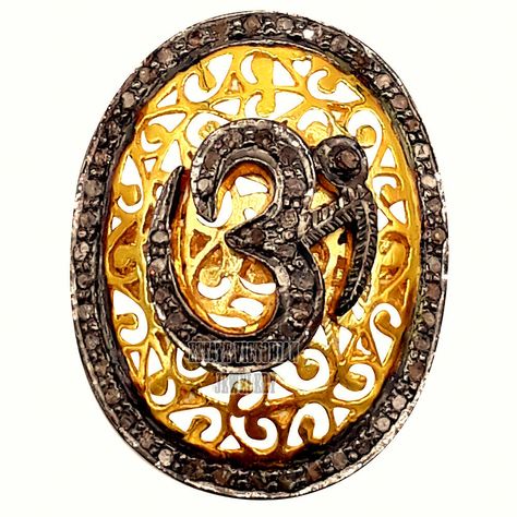 Om Ring, India Rose, Om Pendant, Antique Jewelry Rings, Pave Diamond Ring, Diamond Color, Antique Finish, Rose Cut Diamond, Ring Jewelry