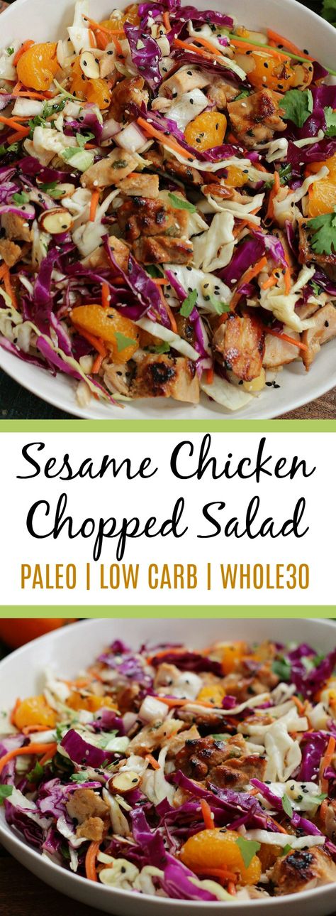 Healthy Sesame Chicken Chopped Salad: Paleo & Whole30 - Whole Kitchen Sink Sesame Chicken Chopped Salad, Marinade For Grilled Chicken, Whole 30 Salads, Healthy Sesame Chicken, Paleo Salad, Paleo Salad Recipes, Salad Kale, Artichoke Salad, Chicken Chopped Salad