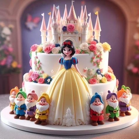 Snow White And The Seven Dwarfs Cake, Disney Princess Cakes, Snow White Cake, Autumn Phone Wallpaper, Princess Birthday Cake, Torte Cake, 1st Birthday Themes, Beautiful Birthday Cakes, Happy Birthday Pictures