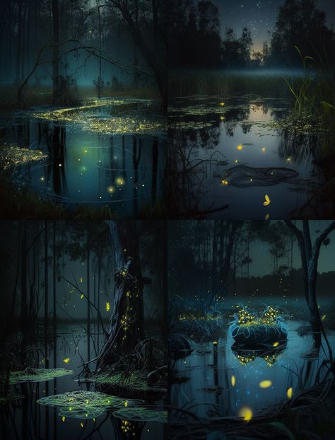 Magical Swamp Art, Lake Witch Aesthetic, Swamp Druid, Swamp Cottage, Swamp At Night, Swamp Witch Aesthetic, Swamp Core, Swamp Flowers, Fantasy Swamp