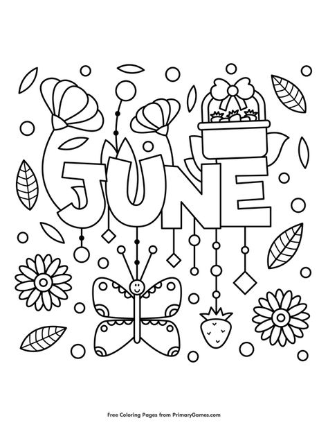 Free printable Summer Coloring Pages eBook for use in your classroom or home from PrimaryGames. Print and color this June coloring page. Things To Colour In, Doodle Printables, June Coloring Pages, Summer Coloring Sheets, June Colors, Summer Coloring, Summer Coloring Pages, Scrapbooking Photo, Month Colors