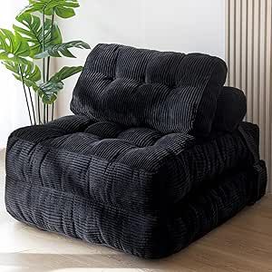 MAXYOYO Folding Sofa Bed, Convertible Sleeper Chair with Pillow Foldable Mattress with Back Support, Portable Fold Out Chair Bed Comfy Floor Sofa Lounge for Living Room Bedroom, Black, Single Bean Bag Sofa Bed, Fold Out Chair, Bed Comfy, Sofa Bed Convertible, Bed Making, Foldable Mattress, Folding Sofa Bed, Floor Sofa, Sofa Lounge