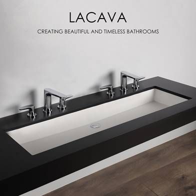 Lacava offers a wide variety of sinks! CUSTOMIZE your sink, countertop, and/or shower base in solid surface today! We offer lots of undermount sinks, including trough designs you'll love!❤🤗   Shown in Image:   Sink- KUBISTA #H264UN in solid surface 001M matte whiteFaucet- FLOU #4103 in CR polished chrome  #sink #bath #bathdesign #bathroom #beautiful #trough #troughsink #solidsurface #custom #customize #faucet #sleek #wide #interiors #design #interior #architecture #architect #interiordesign Undermount Trough Sink Bathroom, Inset Sink Bathroom, Trough Sinks In Bathroom, Trough Sink Bathroom Double, Master Bath Decor Ideas, Trough Sink Bathroom, Large Bathroom Sink, Bathroom Sink Dimensions, Luxury Bathroom Sinks