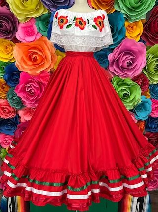 mexicotodocorazon - Day of the Dead Dresses Jalisco Dresses Frida Inspired - Etsy Fairytale Clothing, Coco Theme Party, Miss Mexico, Jalisco Dress, Folklorico Dresses, Mexican Outfits, Frida Style, Dead Costume, Mexican Skirts