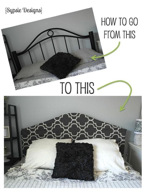 Hide an out-of-date metal headboard with a simple, slip-on cover. Cover A Headboard, Easy Headboard, Headboard Makeover, Simple Headboard, Headboard Cover, Metal Headboard, Hemma Diy, Diy Headboards, Diy Casa