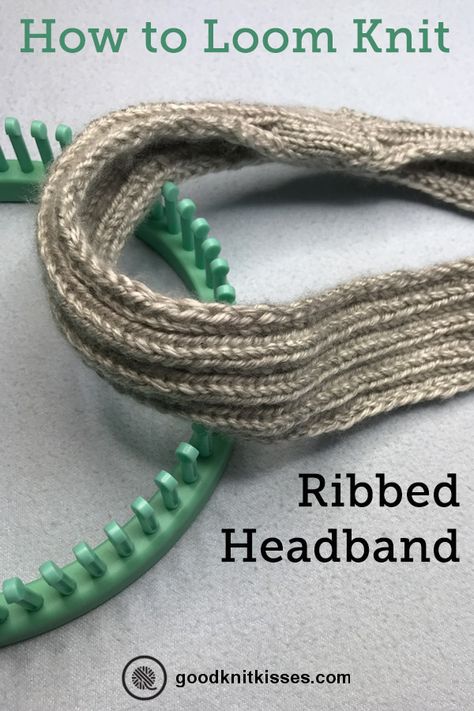 Learn to loom knit an easy ribbed headband! This beginner pattern is free and includes a tutorial video. #goodknitkisses #loomknit #loomknitting #loomknitpattern #howtoloomknit #beginnerloomknitting Loom Headband Pattern, Knit Loom Projects, Loom Headband, Loom Knit Headband, Loom Knitting Patterns Free, Yarn Loom, How To Loom Knit, Round Loom Knitting, Afghan Loom