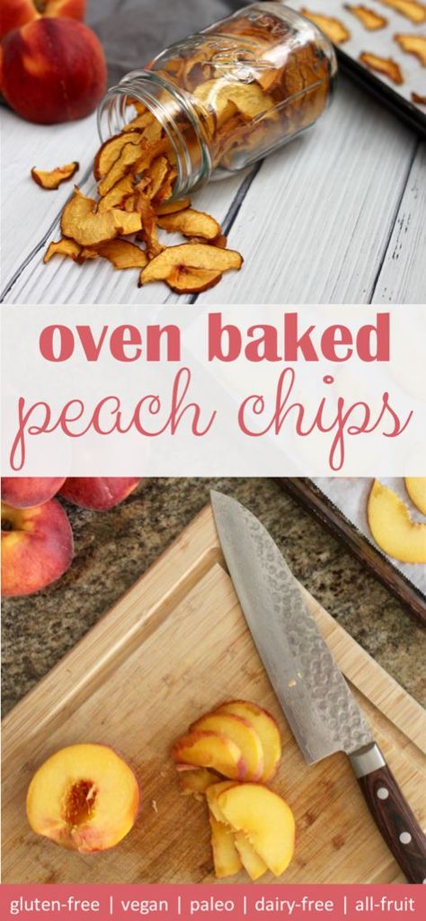 homemade easy to make oven baked peach chips Baked Fruit Chips, Paleo Fruit, Paleo Snack, Dried Peaches, Healthy School Snacks, Fruit Chip, Baked Peach, Veggie Chips, Fall School