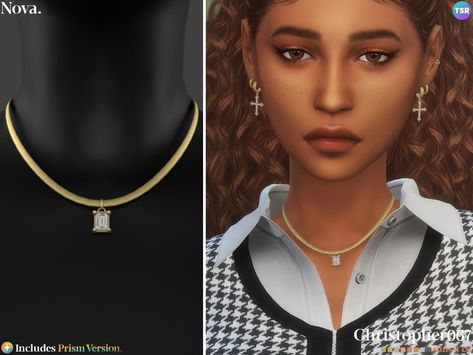 The Sims Resource - Nova Necklace Sims 4 Cc Gold Chain, The Sims 4 Sims, Sims 4 Sims, Sims 4 Cas Mods, Sims 4 Studio, Free Sims, Diamond Baguette, Gold Coin Necklace, Sims 4 Collections