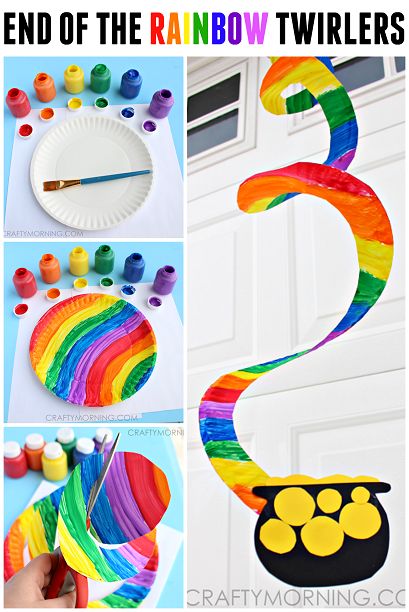 End of the Rainbow Paper Plate Twirler (Kids Craft) - Crafty Morning Rainbow Crafts For Kids, St Patricks Day Crafts, Saint Patricks Day Art, March Crafts, St Patricks Day Crafts For Kids, St. Patrick's Day Crafts, Birthday Art, Rainbow Paper, Easy Art Projects