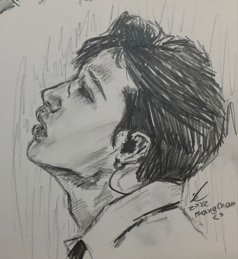 Chan Drawing, Bangchan Side Profile Drawing, Kpop Art Sketch, How To Draw Bangchan, Bangchan Side Profile, Bangchan Drawing Easy, Skz Sketch Pencil, Bangchan Drawing, Skz Drawings Easy