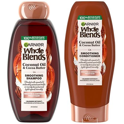 Amazon.com : Garnier Whole Blends Smoothing Shampoo and Conditioner, Coconut Oil and Cocoa Butter Extracts, For Frizzy Hair, 22 Fl Oz Ea, 1 Kit (Packaging May Vary) : Beauty & Personal Care Best Shampoo And Conditioner For Curly, Whole Blends Shampoo, Control Frizzy Hair, Garnier Whole Blends, Kit Packaging, Coconut Oil Shampoo, Coconut Conditioner, Whole Blends, Coconut Shampoo