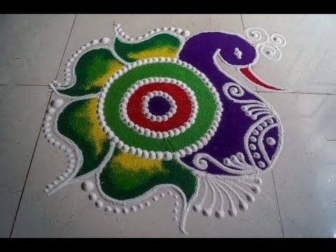 Rangoli Designs Latest Peacock, Happy Diwali Rangoli Easy, Peacock Rangoli Designs Diwali Latest, Sanskar Rangoli, Latest Rangoli Designs Images, Rangoli Peacock, Ready Rangoli, Peacock Rangoli Designs, Rangoli Images