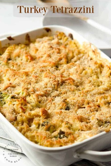 Turkey Tetrazzini with Egg Noodles & Broccoli - no canned soups #thanksgiving #leftovers #casserole #happilyunprocessed Turkey Tetrazini, Tetrazzini Recipes, Meaty Pasta, Potluck Meals, Unprocessed Recipes, Healthy Casserole, Turkey Tetrazzini, Leftover Recipes, Healthy Entrees