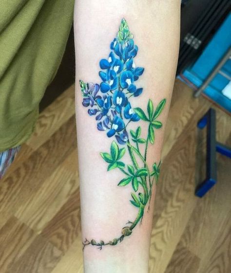 Bluebonnet Tattoo. Texas Flower Tattoo, Bluebonnet Tattoos, Blue Bonnet Tattoo, Bluebonnet Tattoo, Texas Flowers, Blue Flower Tattoos, Ivy Tattoo, Yellow Rose Tattoos, Floral Back Tattoos