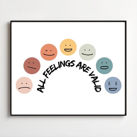 INSTANT DOWNLOAD mental health poster - All Feelings Are Valid (boho colors rainbow). The wheel of emotions poster can enhance emotional expression in the therapy office, counseling office or classroom. This feelings wheel poster can help embracing feelings and talking about them. YOU WILL GET: ♡ A4, A3 PDF file ♡ A4, A3 JPG file ♡ 10x8 JPG file ♡ 11x8.5 JPG file ♡ 16x12 JPG file ABOUT US: ♡ Emotions Omega is a shop for parents, therapists, counselors and individuals - who wants to enhance emoti Boho Rainbow Office Decor, Office Decor Social Work, Boho School Counselor Office, Counselor Room Decor Ideas, All Feelings Are Valid, Counseling Room Design Counselor Office, Play Therapy Office Decor, Mental Health Wall Decor, Boho Counseling Office