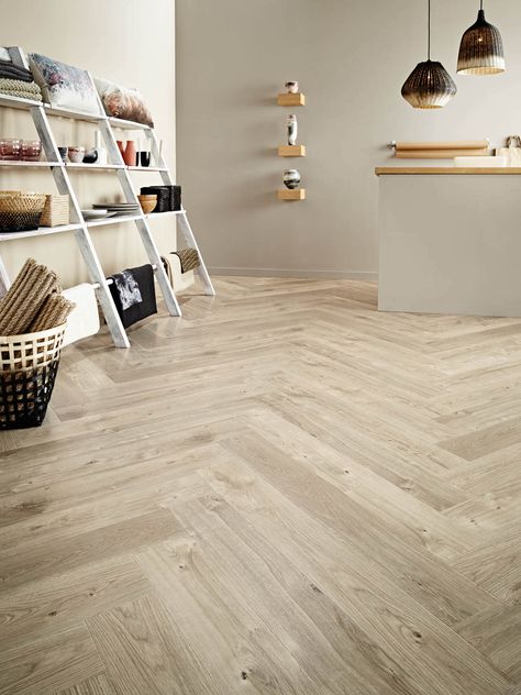 Amtico Flooring Kitchen, Amtico Spacia, Amtico Flooring, Herringbone Wood Floor, Luxury Vinyl Tile Flooring, Lvt Flooring, Hallway Designs, Herringbone Floor, Rustic Contemporary