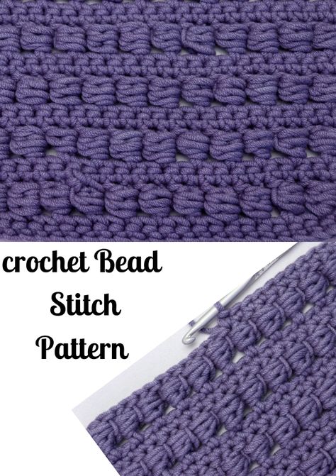 Crochet Bead Stitch, Bead Stitch Crochet, Crochet Stitches For Blankets, Easy Crochet Stitches, Step By Step Crochet, Easy Crochet Blanket, Easy Stitch, Bobble Stitch, Basic Crochet Stitches