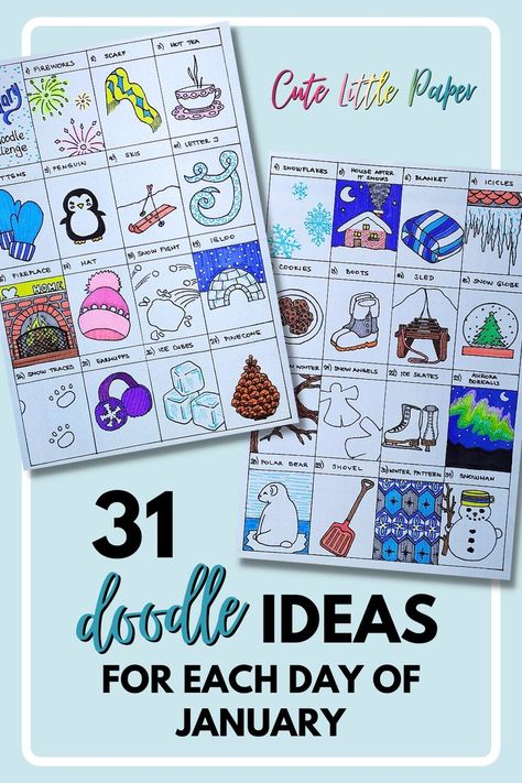 January Doodles Easy, January Journal Doodles, January Doodles Ideas, January Doodles Bullet Journal, Calendar Doodles Ideas, January Doodles, January Bullet Journal Ideas, Easy Bullet Journal Ideas, Winter Doodles