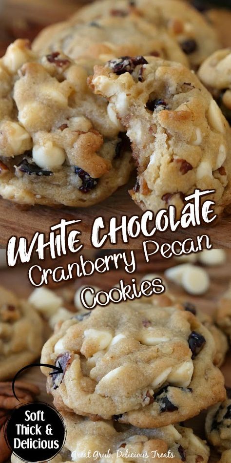 Christmas Cookies With White Chocolate, White Chocolate Pecan Cookies, Christmas Gourmet Cookies, Cranberry Pecan Cookies, Cookies With Pecans, Cranberry White Chocolate Chip Cookies, Cranberry Cookies Recipes, Weekend Baking, Delicious Cookies Homemade