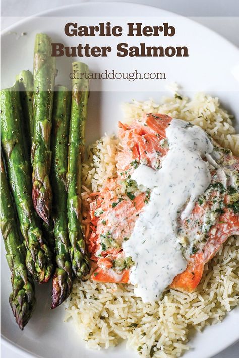 Lemon Garlic Rice, Herb Butter Salmon, Garlic Herb Butter Sauce, Made From Scratch Recipes, Herb Butter Sauce, Acid Reflux Diet Meals, Garlic Rice, Smoker Grill, Butter Salmon