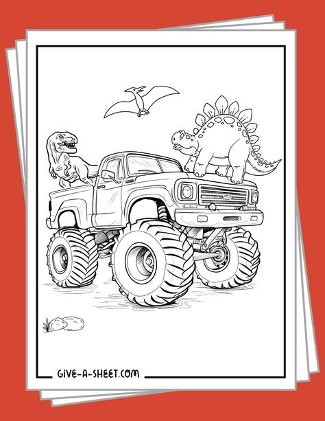 Monster Truck Drawing, Monster Truck Art, Race Car Coloring Pages, Tractor Coloring Pages, Monster Truck Racing, Monster Truck Coloring Pages, Monster Trucks Birthday Party, 4 Birthday, Birthday Coloring Pages