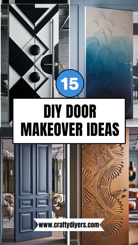 15 DIY Door Makeover [Within Budget] Hollow Core Door Makeover Diy, Panel Door Makeover, Door Makeover Ideas, Diy Door Makeover, Hollow Core Door Makeover, Front Door Transformation, Vintage Door Hardware, Metal Doors Exterior, Diy Mid Century