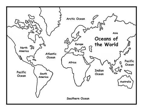 Ocean maps for coloring | Oceans of the World Coloring Page -- Exploring Nature Educational ... World Coloring Page, Safety Lesson Plans, World Map Coloring Page, Exploring Nature, Southern Ocean, World Maps, Ocean World, Arctic Ocean, Homeschool Art