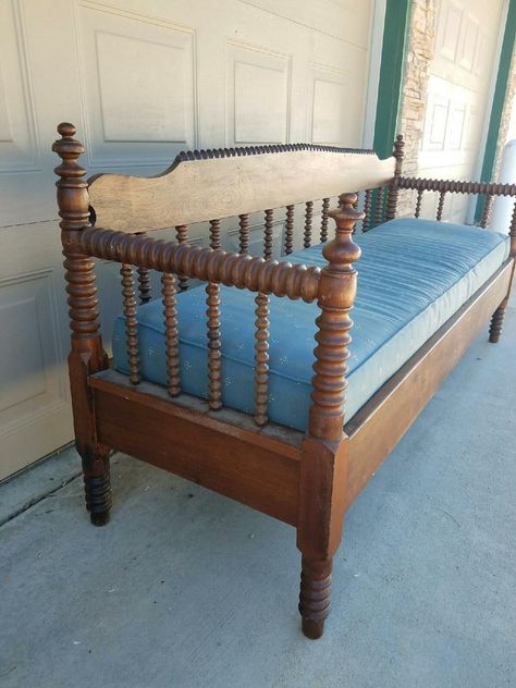 Antique Jenny Lind Spool Day Bed Antique Bed Into Daybed, Antique Day Bed, Jenny Lind Bed Bench, Jenny Lind Daybed, Vintage Day Bed, Farmhouse Daybeds, Wood Day Bed, Antique Daybed, Maine Farmhouse