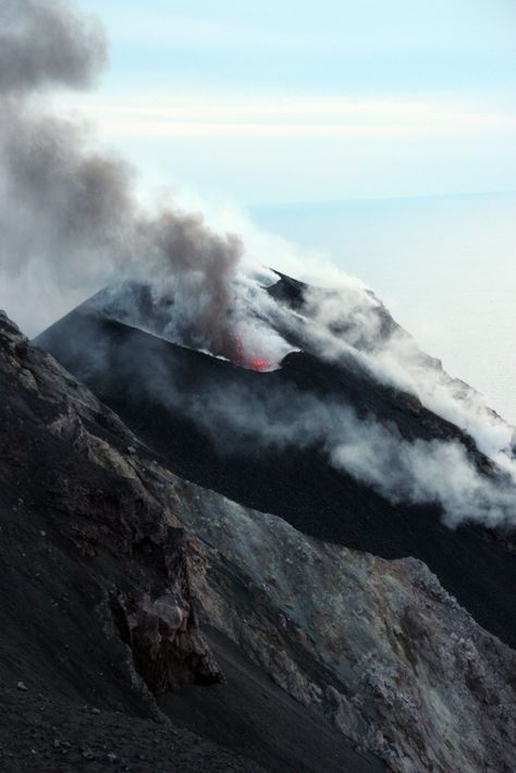 Smoking Stromboli, Aeolian Islands, Sicily Stromboli Volcano, Aeolian Islands, Lake Photography, Volcano, Sicily, Forest, Lake, Italy, Natural Landmarks