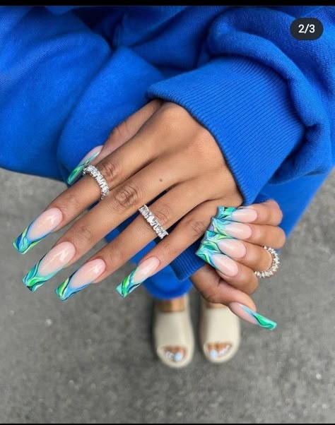 Shiny Nails Designs, Long Square Nails, Blue Acrylic Nails, Drip Nails, Shiny Nails, Long Square Acrylic Nails, Summer Acrylic Nails, Festival Nails, Nails Pink