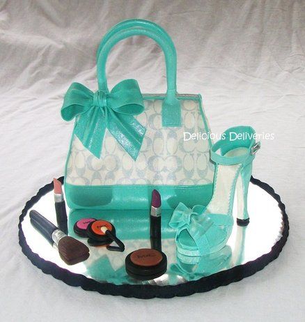 Tiffany Inspired Coach Purse Cake with Platform Shoe Coach Purse Cakes, High Heel Shoe Cake, Purse Cakes, Cakes Pink, Pink Cakes, Handbag Cakes, Dragon Cakes, Shoe Cakes, Purse Cake