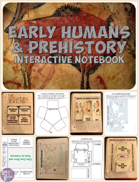 Early Humans and Prehistory Interactive Notebook! Includes 8 pages on the Paleolithic & Neolithic Eras! Paleolithic And Neolithic Activities, Early Humans Activities, Printable Solar System, Early Humans History, Archaeology For Kids, History Teaching Resources, World History Classroom, Early Man, Unit Studies Homeschool