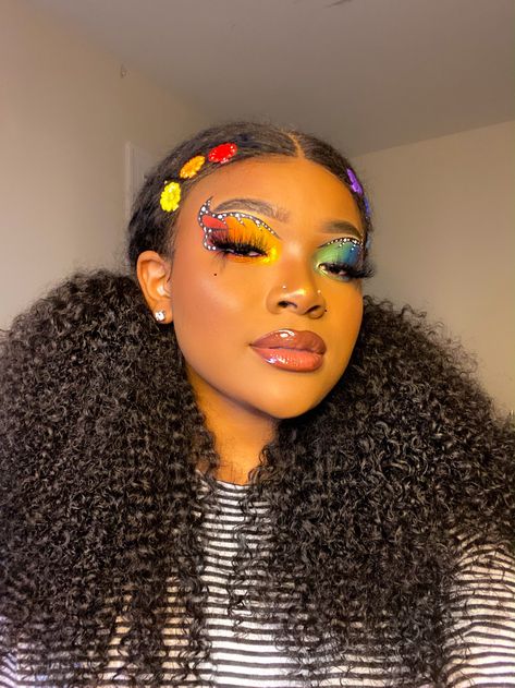 ‪@NahhDeeByNature ‬ Pride Makeup Black Women, Colorful Makeup Black Women, Yellow Makeup Looks Black Women, Colorful Eye Makeup Black Women, Neon Eyeshadow Looks Black Women, Rainbow Makeup Looks Black Women, Colour Pop Makeup, Makeup Carnaval, Exotic Makeup