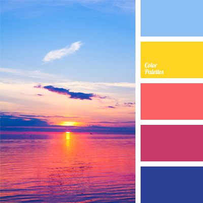 The contrasting combination of colors of this palette is ideal for those who are planning to create a bright and modern interior. It can be used to achieve. Flat Bedroom, In Color Balance, Sunset Color Palette, Cyan Colour, Color Palette Ideas, Color Palette Challenge, Palette Ideas, Design Seeds, Color Palette Design