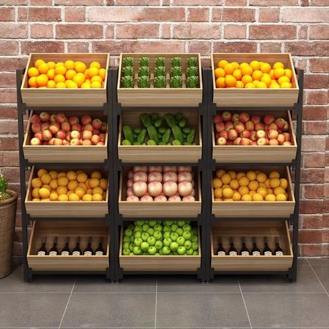 Source 4 Tiers Stable Wood Display Rack For Vegetables and Fruits on m.alibaba.com Marketing Display Ideas, Vegetable Display, Mini Mercado, Shop Shelves, Fruit And Veg Shop, Vegetable Rack, Tiered Fruit Basket, Produce Displays, Store Shelves Design