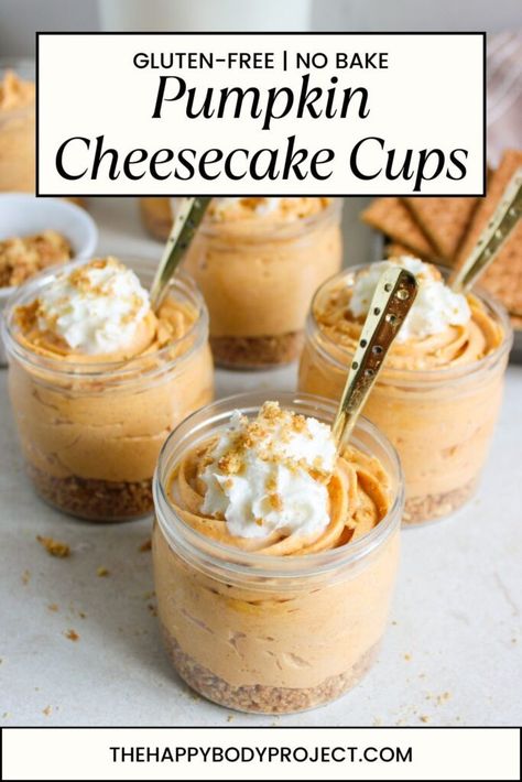 If you’re looking for an indulgent dessert to enjoy on special occasions, these No Bake Pumpkin Cheesecake Cups are the perfect fit! Keep in mind, however, that this recipe is significantly higher in carbs and sugar compared to the other treats you’ll find on this site. While it’s deliciously creamy and filled with fall flavors, these cheesecake cups are meant to be enjoyed sparingly as an occasional indulgence. Pumpkin Pie Cups No Bake, Pumpkin Parfait Cups, Crustless Pumpkin Cheesecake Recipes, Pumpkin Cups Dessert, Pumpkin Cheesecake Cups, No Bake Pumpkin Pie In A Cup, Cheesecake Jar Recipes, No Bake Mini Pumpkin Cheesecake, Desserts In Cups