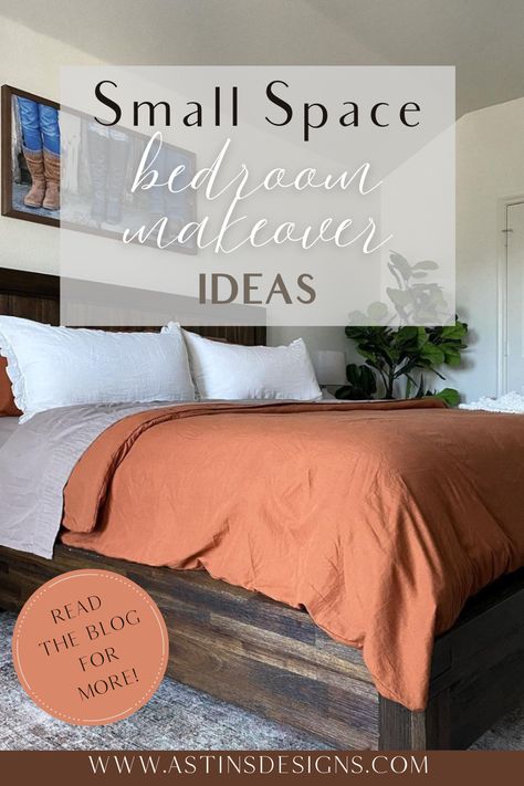 Looking for small bedroom makeover ideas? This master bedroom refresh offers clever design solutions for transforming tight spaces. Learn how to create a cozy, inviting room with just a few simple updates. If you're ready for a DIY bedroom makeover that doesn't require a big budget, tap to explore the full project and start your transformation today! Small Bedroom Makeover Ideas, Burnt Orange Duvet, Diy Bedroom Makeover, Orange Duvet, Small Bedroom Makeover, Bedroom Makeover Ideas, I Need A Nap, Guest Bedroom Design, Small Space Bedroom