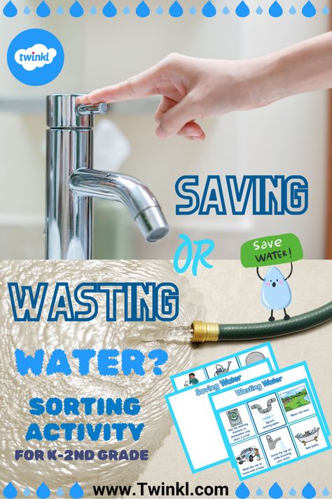 Saving Or Wasting Water?  Sorting Activity For K-2nd Grade Conservation Activities For Kids, Water Conservation Activities, Conservation Activities, Saving Water, Water Waste, About Water, Sorting Activities, Water Saving, Childrens Stories