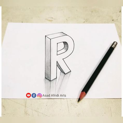 R Letter Drawing, Corak Inai, R Drawing, How To Draw 3d, Draw 3d, Poster Project, Letter Stencils, 3d Drawings, 3d Letters