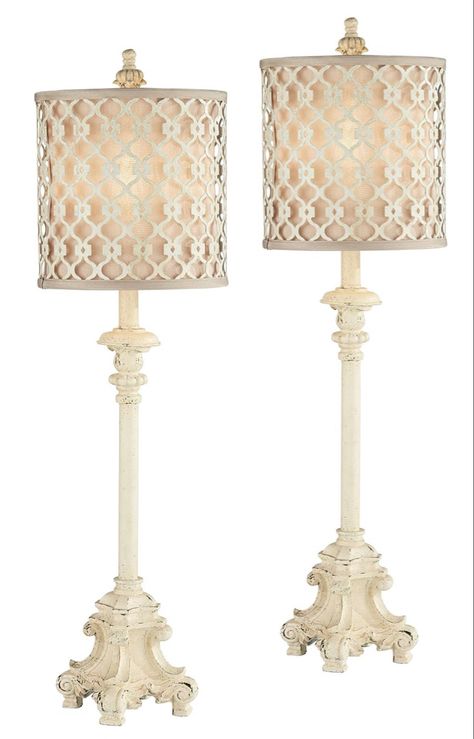 End Table Lamps, French Candlesticks, Metal Lattice, Living Room Lighting Tips, Buffet Table Lamps, White Buffet, Tall Candlesticks, Tall Table Lamps, Tall Table