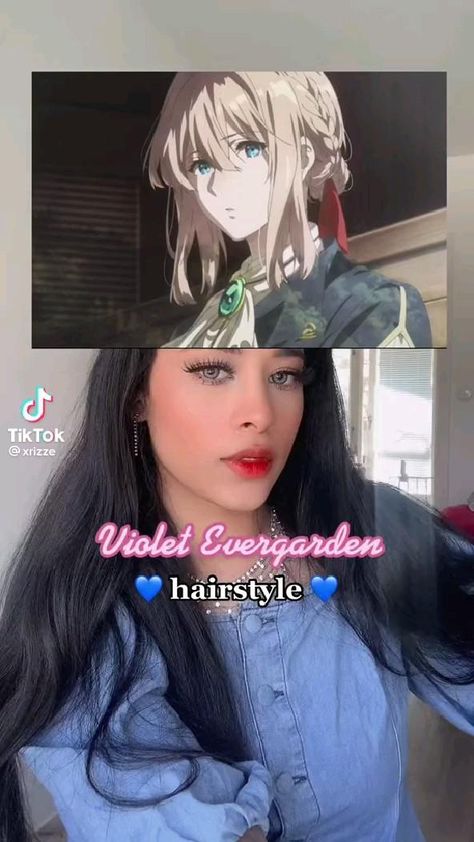 Cute Half Up Half Down Hair Styles Pigtails, Hiar Stail School, Violet Evergarden Hairstyle Tutorial, Anime Hairstyles Female Tutorial Real Life, Simple Anime Hairstyles, Anime Hairstyles Female Tutorial, Violet Evergarden Hair, Your Name Hairstyle, Anime Bun Hairstyles