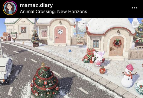 Acnh Christmas Neighborhood, Christmas Neighborhood, Neighborhood Ideas, Houses Layout, Acnh Christmas, City Core, Town Ideas, Happy Home Designer, City Folk