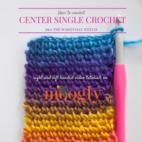 Learn How to Crochet the Center Single Crochet, aka the Waistcoat Stitch, on Moogly! Right and left handed video tutorials included! ༺✿ƬⱤღ✿༻ Thread Crafts, Different Crochet Stitches, Yarn Patterns, Idle Hands, Crochet Tips, String Theory, Crochet Things, Wet Felt, Crochet Tutorials