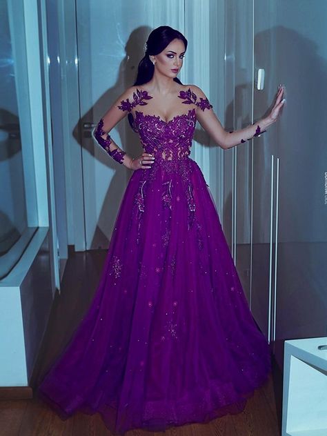 Sheer Prom Dress, Long Sleeve Prom Dresses, Sleeve Prom Dresses, Organza Dresses, Purple Prom, Prom Dresses Long Lace, Long Sleeve Evening Gowns, Purple Prom Dress, Long Sleeve Prom