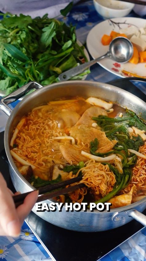 This sweet and spicy Vegan Vietnamese Hot Pot (Lẩu chay) dish is perfect for cozy family or friends gatherings! It will warm you up on colder days and make vegetables taste good. Vegetarian Hot Pot Recipe, Vietnamese Hot Pot, Make Vegetables Taste Good, Asian Food Videos, Hot Pot At Home, Vegan Vietnamese, Hot Pot Recipe, Vegan Holiday Recipes, Food Receipt