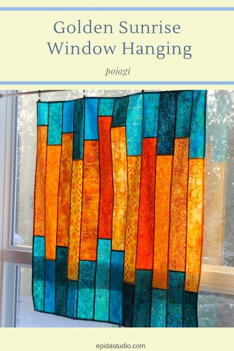 Sunrise Window, Double Sliding Glass Doors, Patchwork Curtains, Stained Glass Quilt, Felt Christmas Tree, Window Hanging, Batik Fabric, Pattern Download, Beautiful Quilts