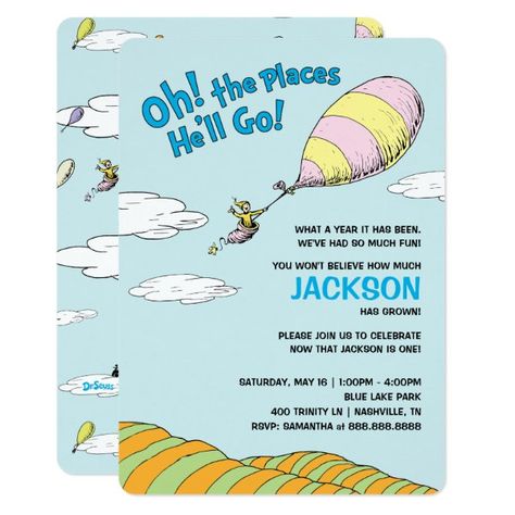 The Places Youll Go, Monkey First Birthday, Dr Seuss Birthday Party, Dr Seuss Birthday, First Birthday Cards, Twin First Birthday, Baby Boy First Birthday, Cat In The Hat