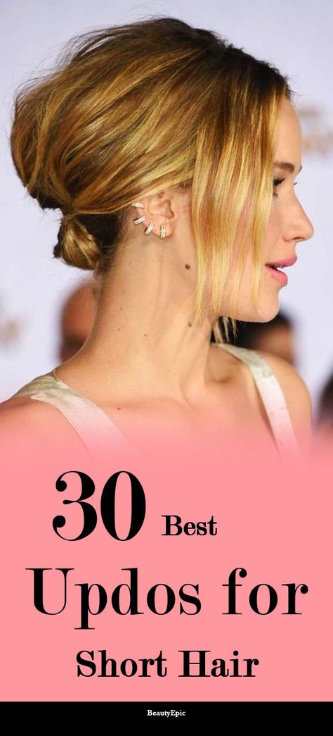 Updos for Short Hair Formal Hairstyles For Short Hair, Updos For Short Hair, Short Hair Up, Short Ombre Hair, Short Hair Bun, Short Hairdos, Short Hair Ideas, Short Hairstyles For Thick Hair, Hairdos For Short Hair